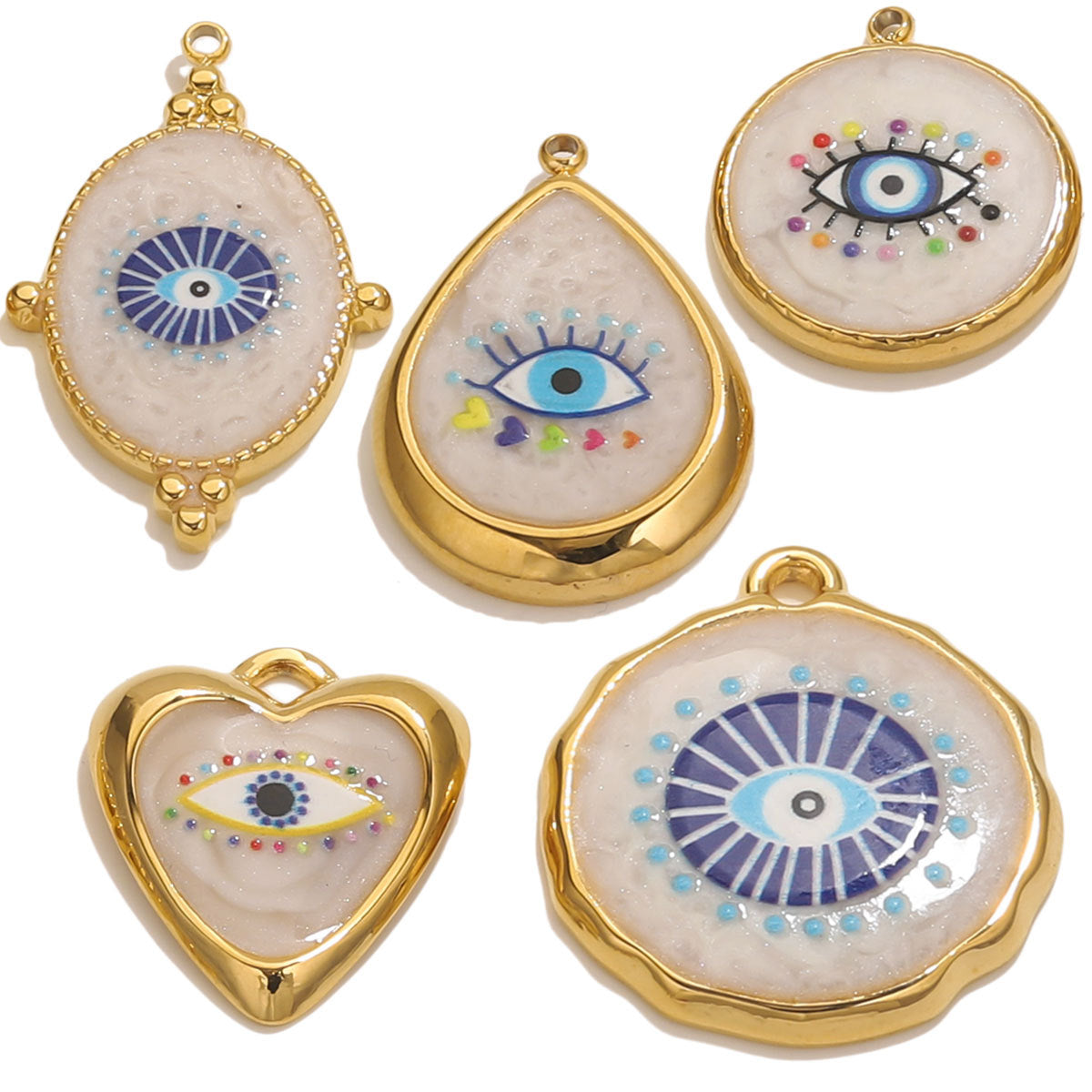 Stainless Steel Vintage Round Blue Evil Eye Pendants, Enameled DIY Charms for Bracelets/Necklaces/Keychains, Jewelry Making Accessories