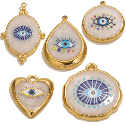 Stainless Steel Vintage Round Blue Evil Eye Pendants, Enameled DIY Charms for Bracelets/Necklaces/Keychains, Jewelry Making Accessories