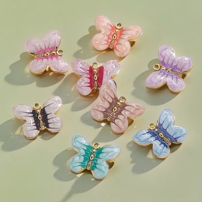 Stainless Steel Cartoon Butterfly Pendants | Enamel Coating & Vacuum Gold-Plated, DIY Accessories for Bags & Handmade Jewelry