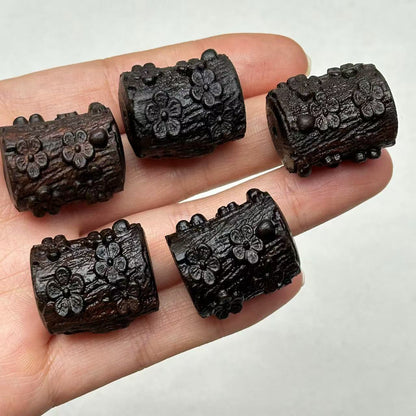 20x25mm Agarwood  Carved Plum Blossom Barrel Beads - Loose Beads for DIY Jewelry Making