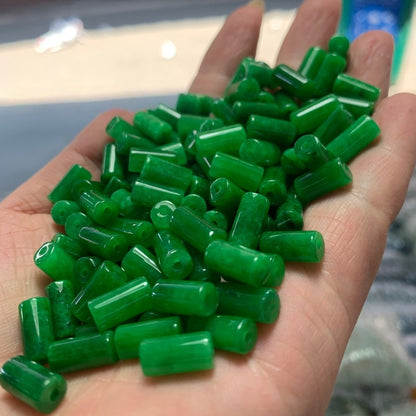 20PCS 5×9mm Jadeite Green Jade Barrel Beads, Loose Gemstone Beads for DIY Jewelry Making, Handcraft Supplies for Bracelet Necklace Accessories