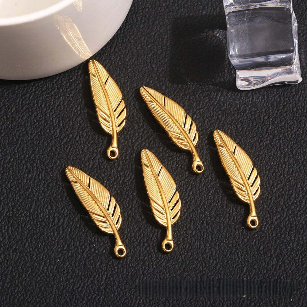 2PCS Delicate Stainless Steel Feather Pendant - Polished Finish | Hypoallergenic Boho Charm