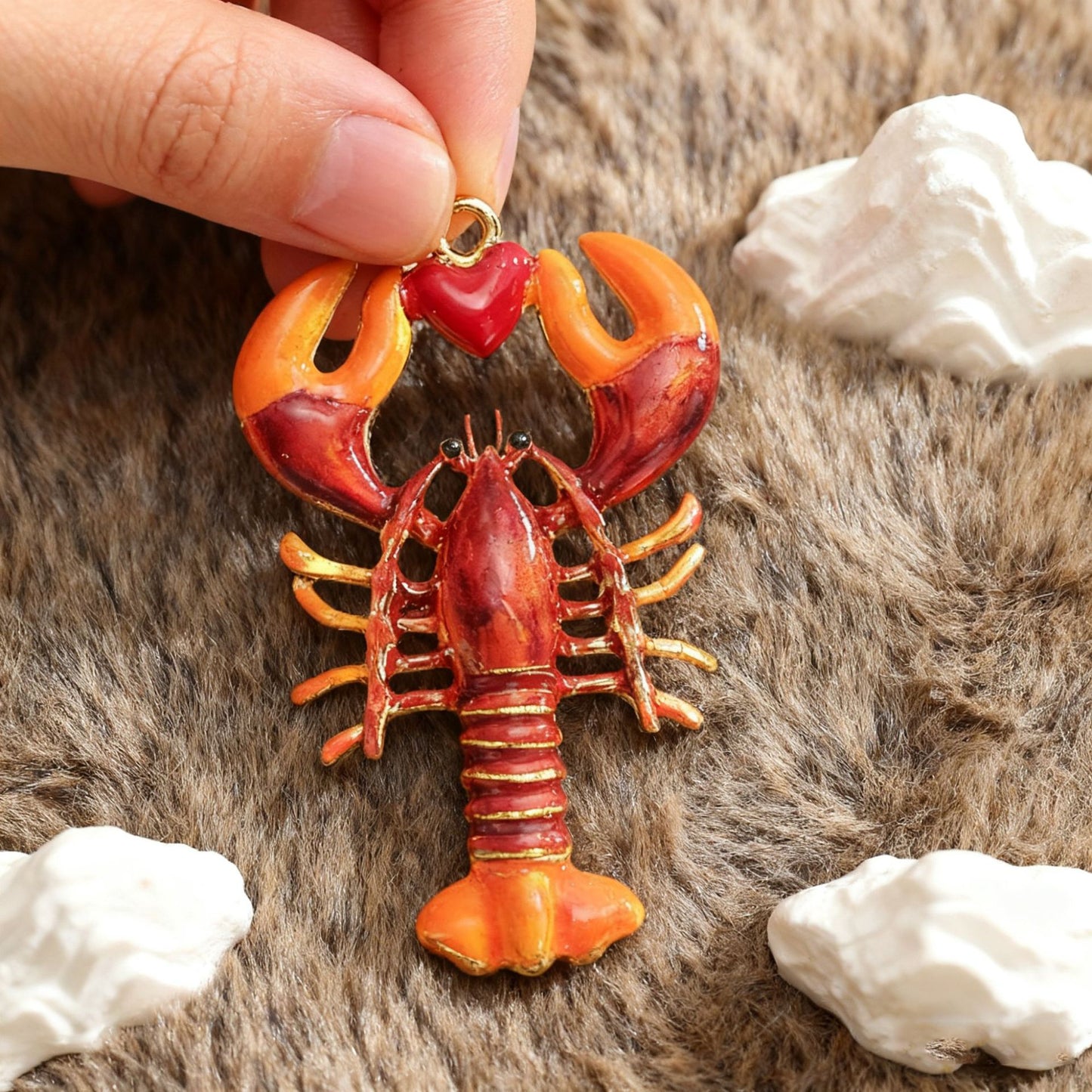 Stainless Steel Large Enameled Crayfish Pendants, Ocean-Style Animal Charms for DIY Bracelets & Necklaces, Jewelry Making Accessories