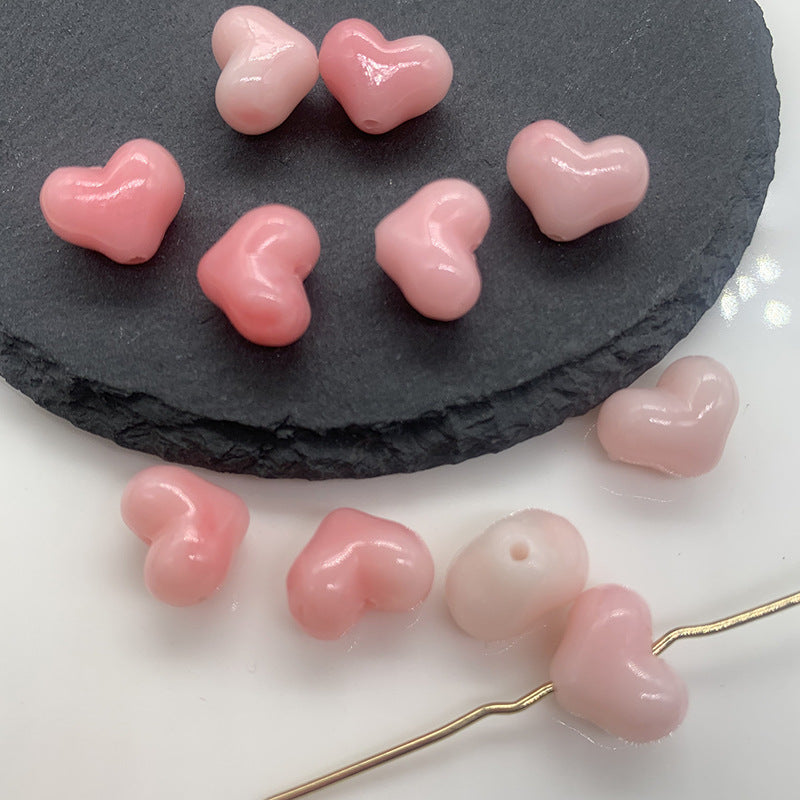 2PCS Pressed Queen Shell Powder Peach Heart beads with Hole,DIY Jewelry Making, Handcrafted Charm for Bracelets, Necklaces, Beaded Accessories