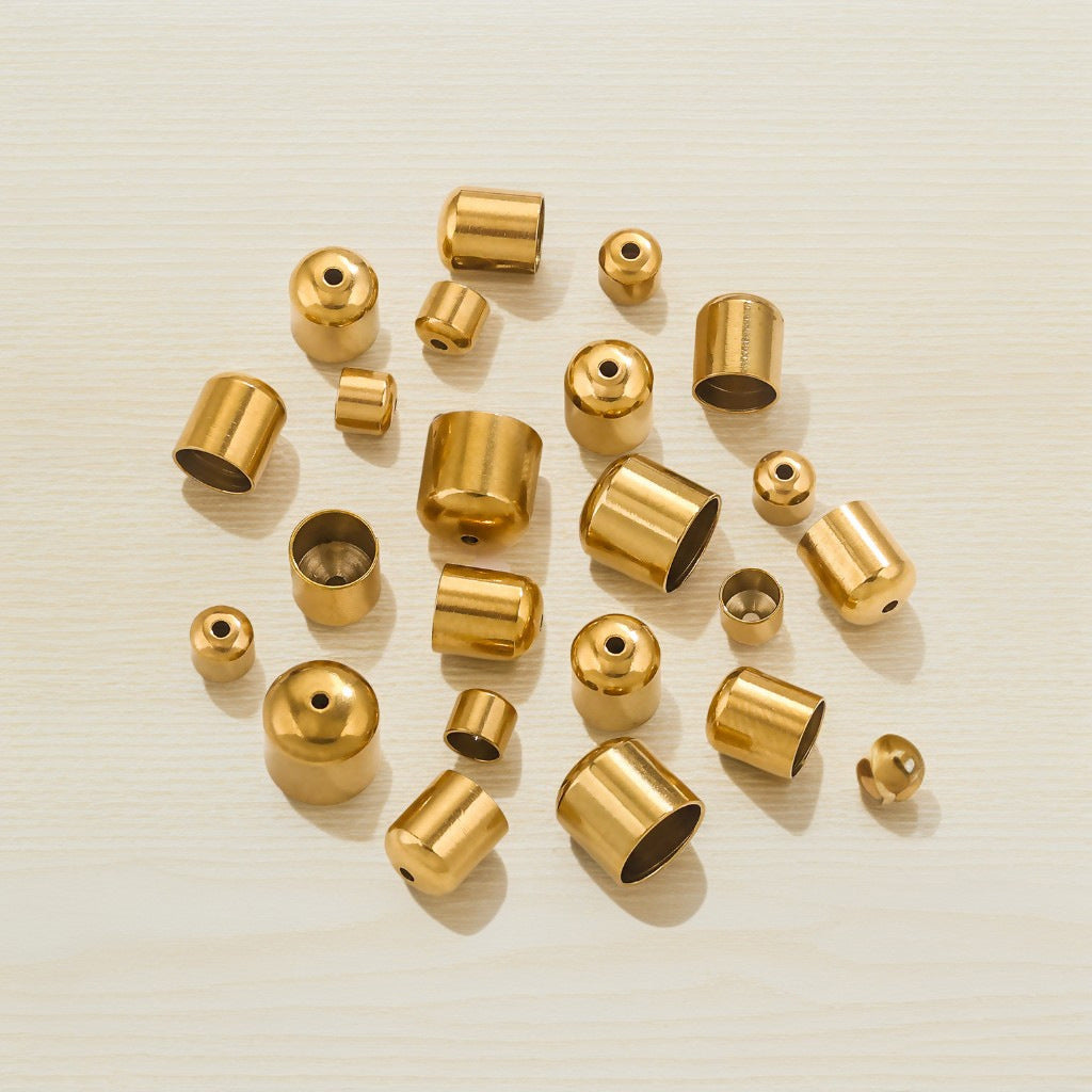 10PCS Stainless Steel End Caps, Round Cord Ends with Hole, Titanium Steel Jewelry Findings, Waterproof DIY Jewelry Making Supplies