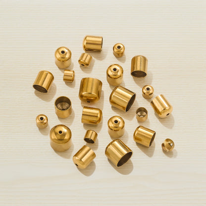 10PCS Stainless Steel End Caps, Round Cord Ends with Hole, Titanium Steel Jewelry Findings, Waterproof DIY Jewelry Making Supplies