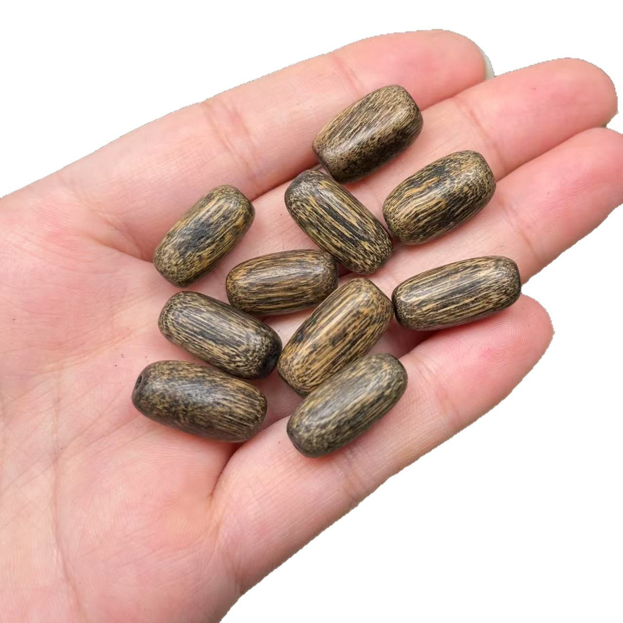10PCS 9*19mm Vietnam Nha Trang Agarwood Beads, Green Kyara Aloeswood Barrel Loose Beads, DIY Jewelry Making Supplies for Bracelets & Necklaces