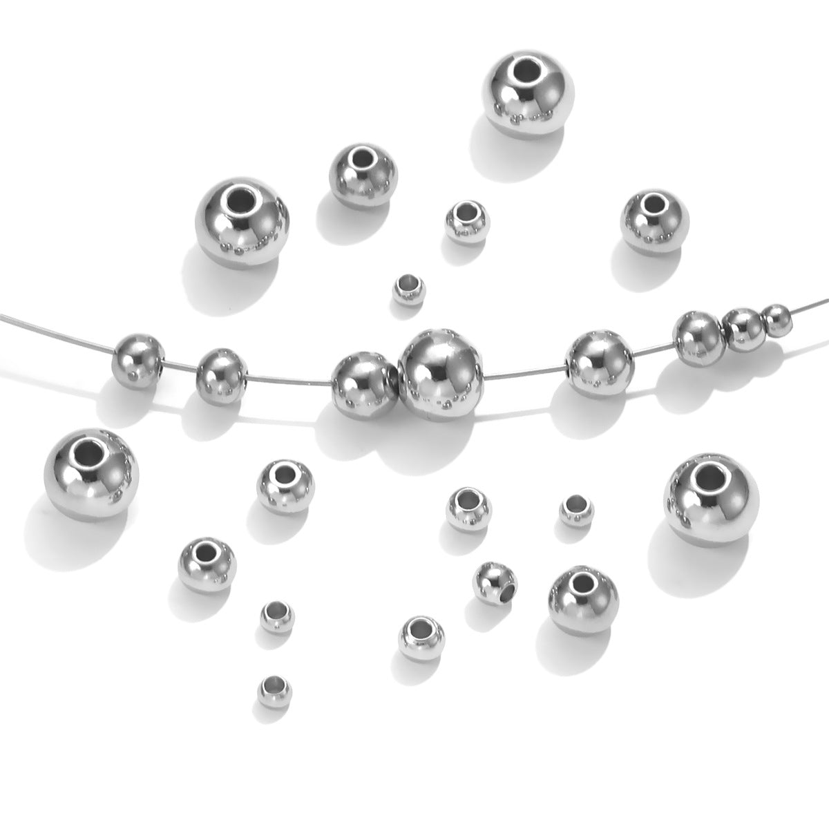 50PCS Stainless Steel Solid Drilled Beads | Titanium Steel Loose Beads for DIY Bracelets, Jewelry Making Supplies