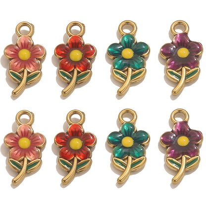 Stainless Steel Cute Flower Charms | Double-Sided Enamel Pendants, DIY Accessories for Bracelets, Necklaces & Earrings