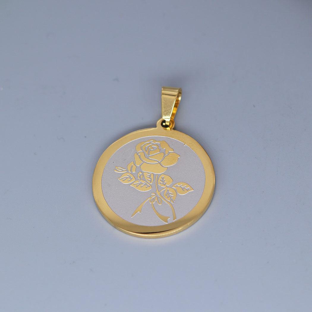 Stainless Steel Rose Engraved Pendant - Modern Fashion Statement Jewelry for Daily Wear & Gifting
