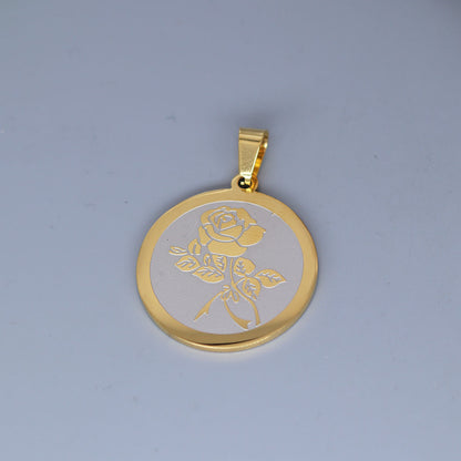 Stainless Steel Rose Engraved Pendant - Modern Fashion Statement Jewelry for Daily Wear & Gifting