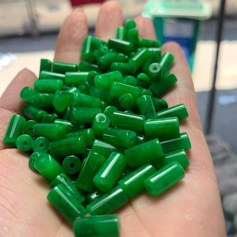 20PCS 5×9mm Jadeite Green Jade Barrel Beads, Loose Gemstone Beads for DIY Jewelry Making, Handcraft Supplies for Bracelet Necklace Accessories