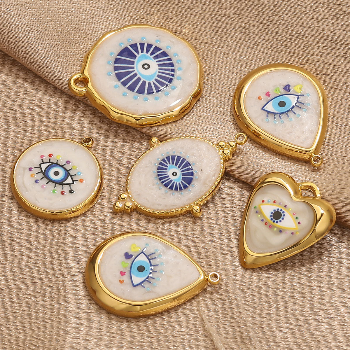 Stainless Steel Vintage Round Blue Evil Eye Pendants, Enameled DIY Charms for Bracelets/Necklaces/Keychains, Jewelry Making Accessories