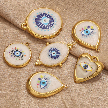 Stainless Steel Vintage Round Blue Evil Eye Pendants, Enameled DIY Charms for Bracelets/Necklaces/Keychains, Jewelry Making Accessories