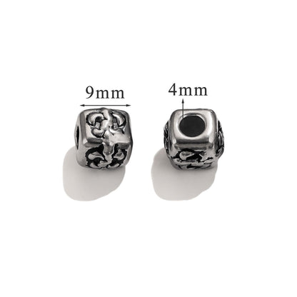 Vintage Blackened Stainless Steel Beads - Six-Word Mantra & Swastika Pattern for DIY Bracelet, Titanium Steel Stringing Beads
