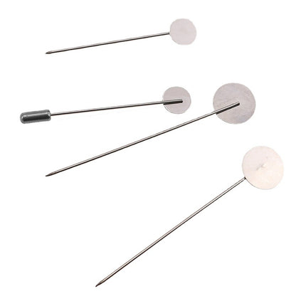 10PCS DIY Jewelry Brooch Pins - Stainless Steel Long Disk Pin with Stopper (Cabochon Compatible)