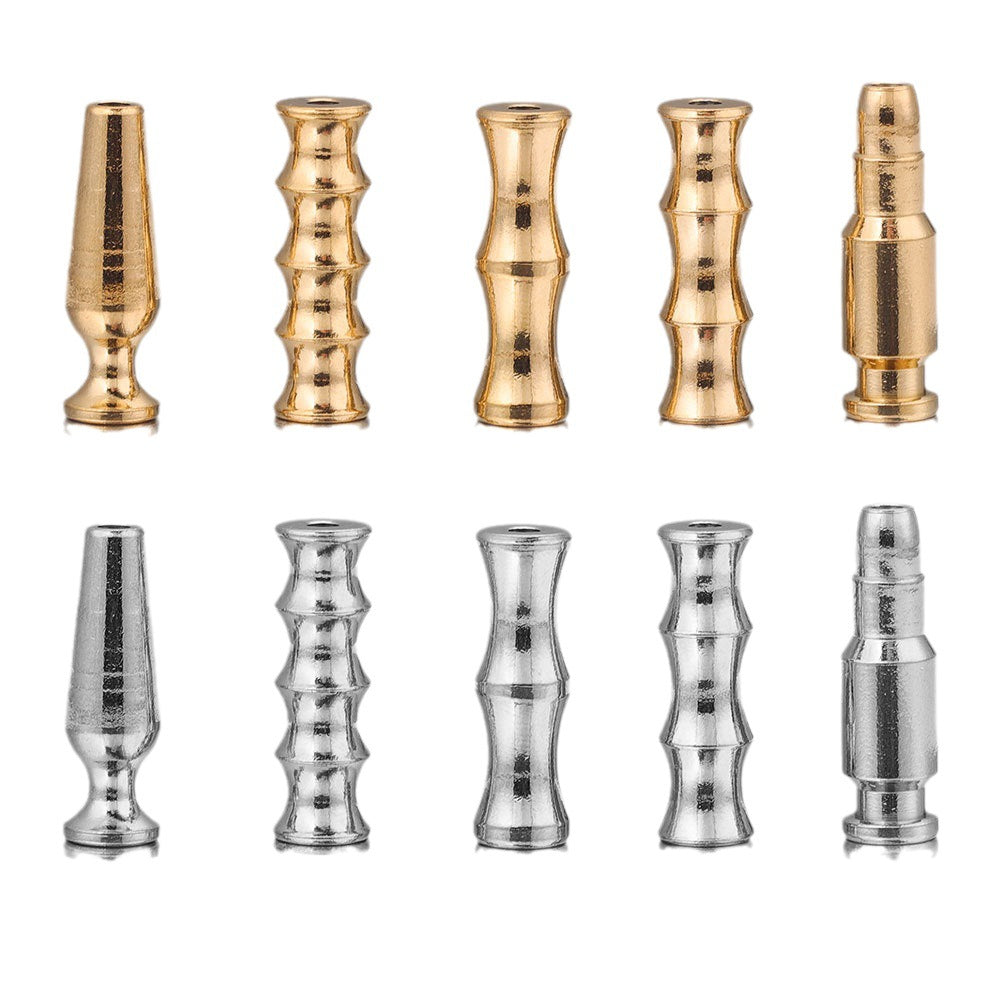 2PCS Gold Stainless Steel Bamboo Joint Bullet Beads | Loose Spacer Beads for DIY Jewelry Making Supplies