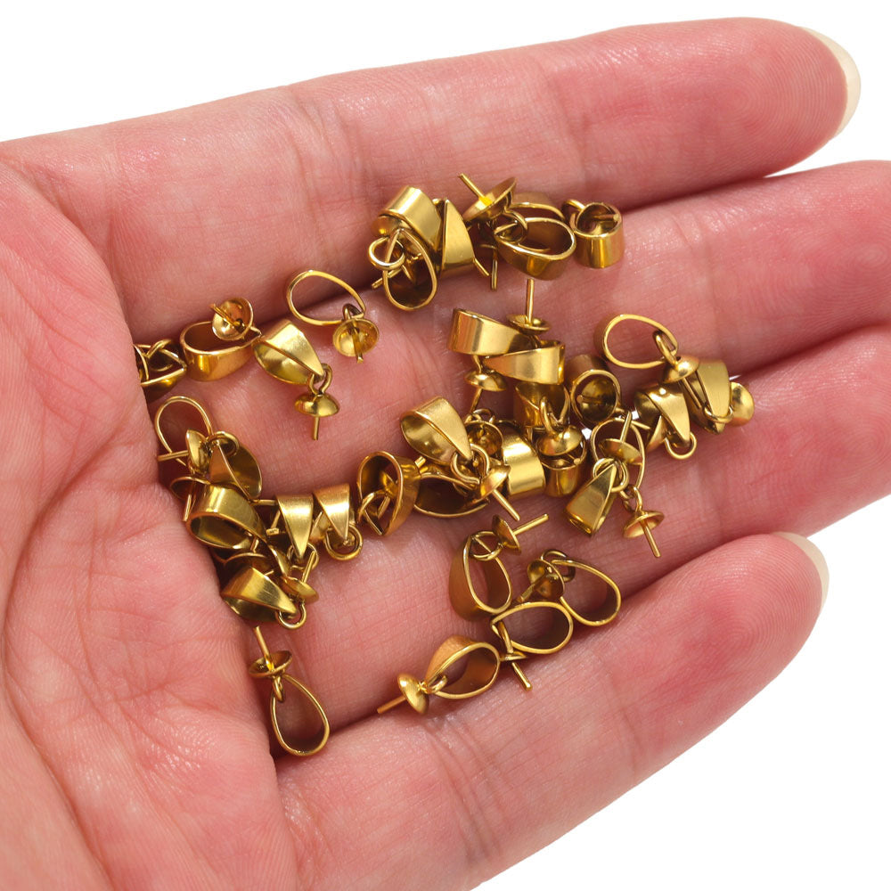 10PCS Stainless Steel Bails Connectors Bale Pinch Pendant Clasp Clips,Pearl Holder Seed Clasp, DIY Necklace Pendant Jewelry Making Supplies