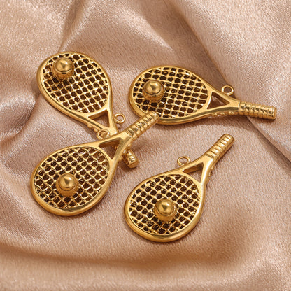 Stainless Steel Tennis Racket Keychain Pendant, Creative Sports Charm, DIY Vintage Bag or Necklace Jewelry Accessory