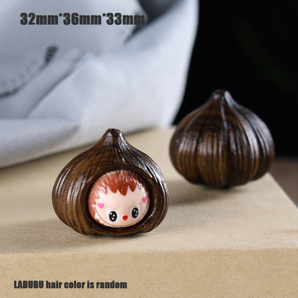 Green Sandalwood Garlic LABUBU Bead, Carved Wooden Charm Pendant, Natural Wood Spacer for DIY Bracelet Necklace Jewelry Making