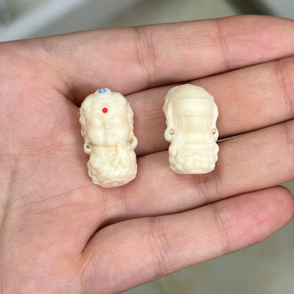 Hand-Carved Ivory Nut Tara Bead | Buddhist Deity Charm for Bracelet/Necklace | Spiritual Jewelry Component