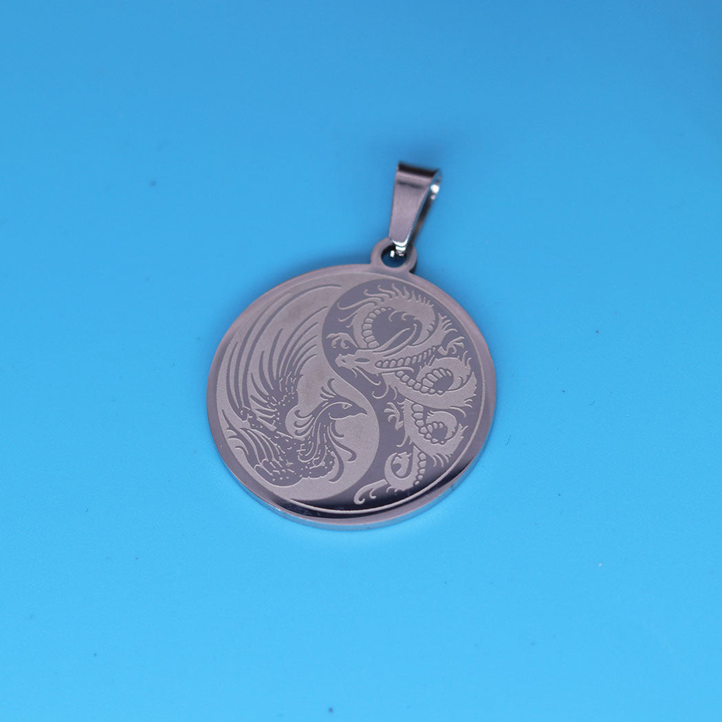 Stainless Steel Yin Yang Red Dragon Phoenix Pendant - Colorful DIY Jewelry Supplies for Custom Necklaces/Bracelets