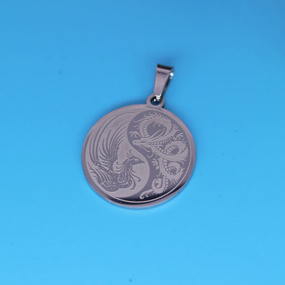 Stainless Steel Yin Yang Red Dragon Phoenix Pendant - Colorful DIY Jewelry Supplies for Custom Necklaces/Bracelets