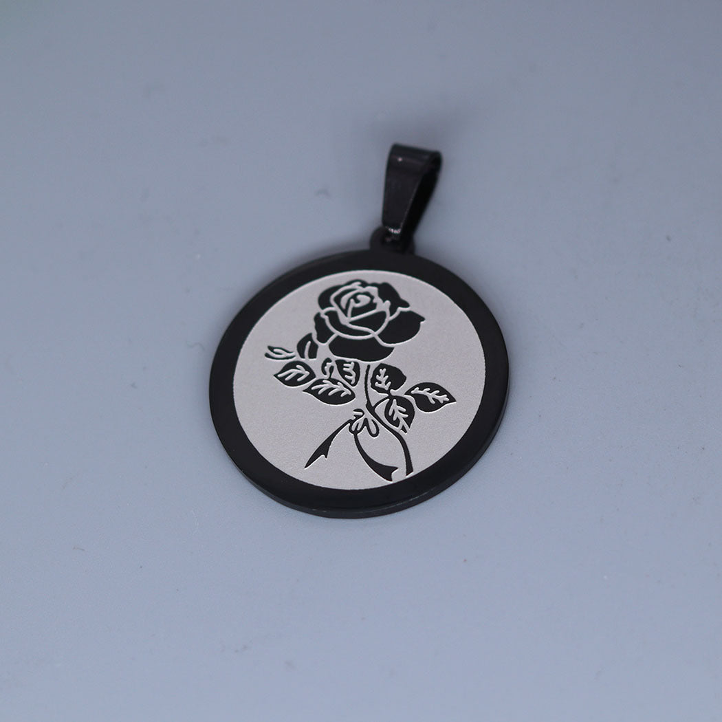 Stainless Steel Rose Engraved Pendant - Modern Fashion Statement Jewelry for Daily Wear & Gifting