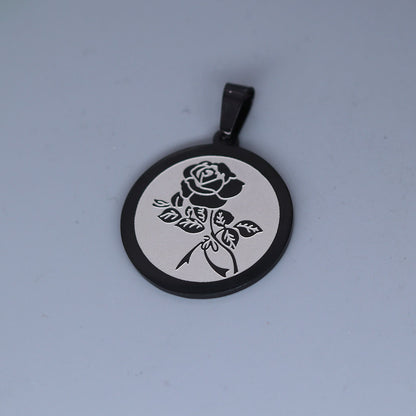 Stainless Steel Rose Engraved Pendant - Modern Fashion Statement Jewelry for Daily Wear & Gifting