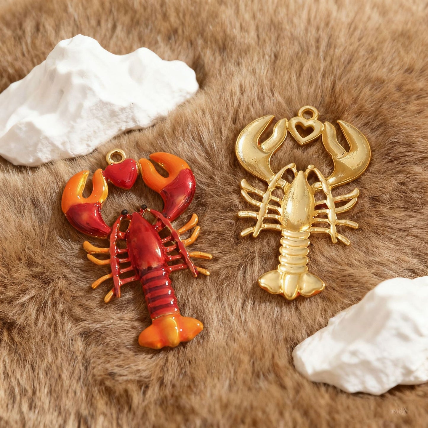 Stainless Steel Large Enameled Crayfish Pendants, Ocean-Style Animal Charms for DIY Bracelets & Necklaces, Jewelry Making Accessories