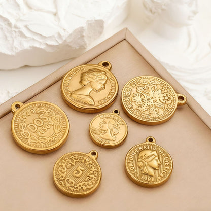 2PCS Vintage Embossed Portrait Coin Pendant, European Queen & Madonna Stainless Steel Charm, DIY Necklace Jewelry Making Accessory