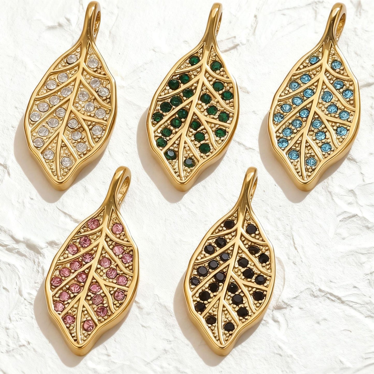 Rhinestone Leaf Pendant, Stainless Steel Micro-Pave Leaf Charm for DIY Jewelry, Bracelets & Necklaces