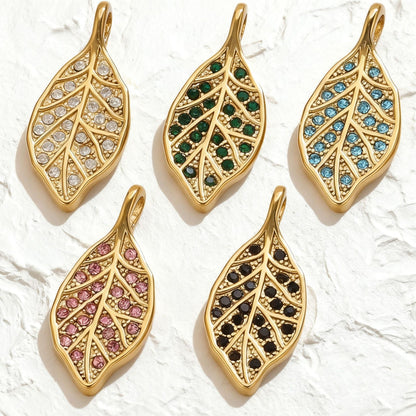 Rhinestone Leaf Pendant, Stainless Steel Micro-Pave Leaf Charm for DIY Jewelry, Bracelets & Necklaces