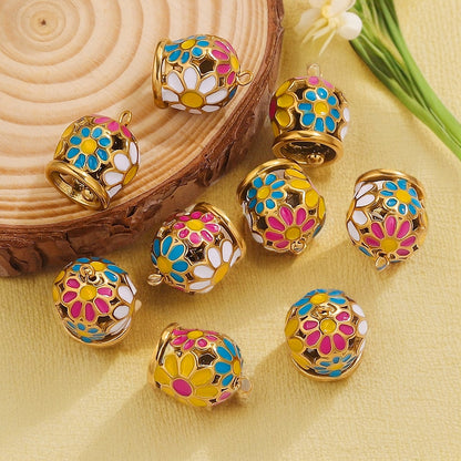 Stainless Steel Enamel Bell Pendants, DIY Jewelry Accessories for Bracelets/Anklets, Ideal for Leather Cord & Red Cord Connections