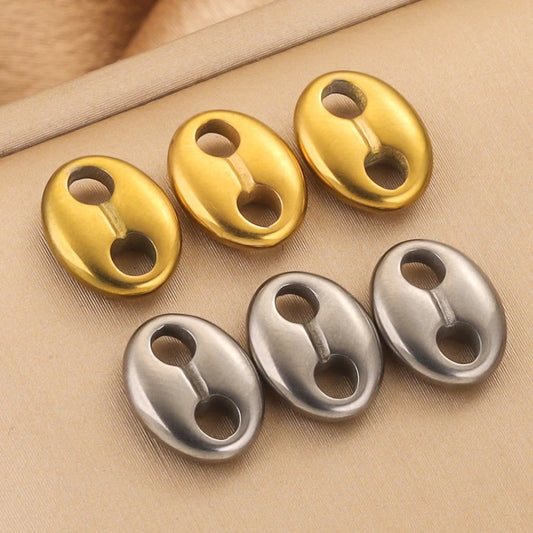 10PCS Stainless Steel Coffee Bean Double Oval Bead Connectors - DIY Jewelry Making Supplies for Necklaces, Bracelets & Crafts