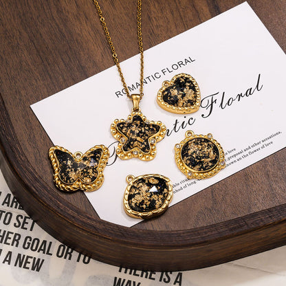 Vintage Black & Gold Foil Stainless Steel Pendant, Butterfly Star Heart Charms for DIY Jewelry, Bracelets & Necklaces