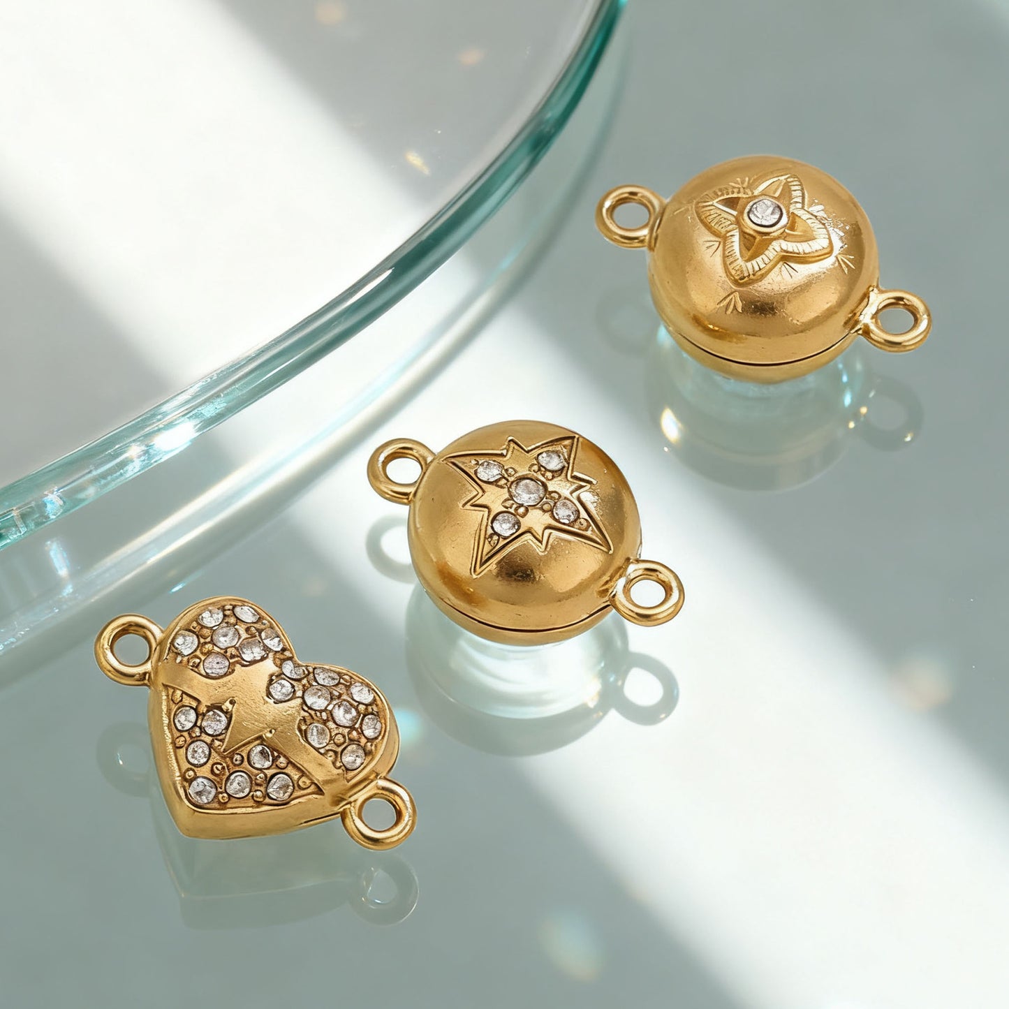 Stainless Steel Rose Magnetic Clasp, Vacuum Gold Plated Flower End Clasp, DIY Bracelet Necklace Jewelry Making Supplies