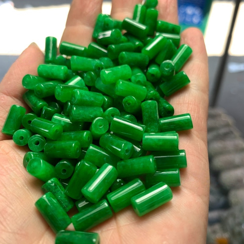 20PCS 5×9mm Jadeite Green Jade Barrel Beads, Loose Gemstone Beads for DIY Jewelry Making, Handcraft Supplies for Bracelet Necklace Accessories