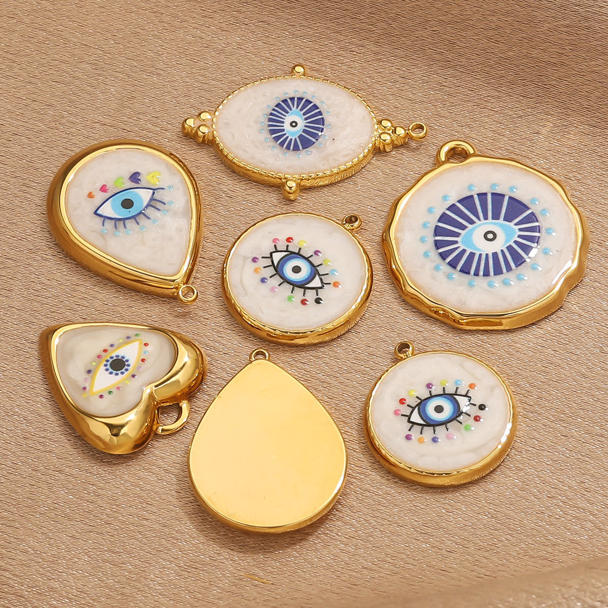 Stainless Steel Vintage Round Blue Evil Eye Pendants, Enameled DIY Charms for Bracelets/Necklaces/Keychains, Jewelry Making Accessories