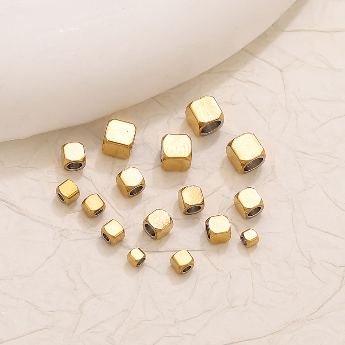 20PCS Stainless Steel Chamfered Through-Hole Square Beads | Durable Leather Cord End Beads for Jewelry Making