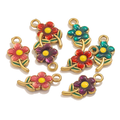 Stainless Steel Cute Flower Charms | Double-Sided Enamel Pendants, DIY Accessories for Bracelets, Necklaces & Earrings