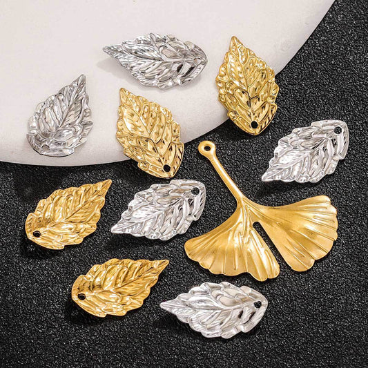 20PCS Stainless Steel Leaf & Ginkgo Leaf Charms - DIY Vintage-Style Earring & Hair Accessory Pendants