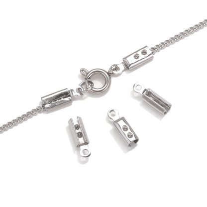 50PCS Stainless Steel End Caps & Cord Clasps, Lobster Clasp Cord Connectors, DIY Bracelet Anklet Jewelry Making Findings