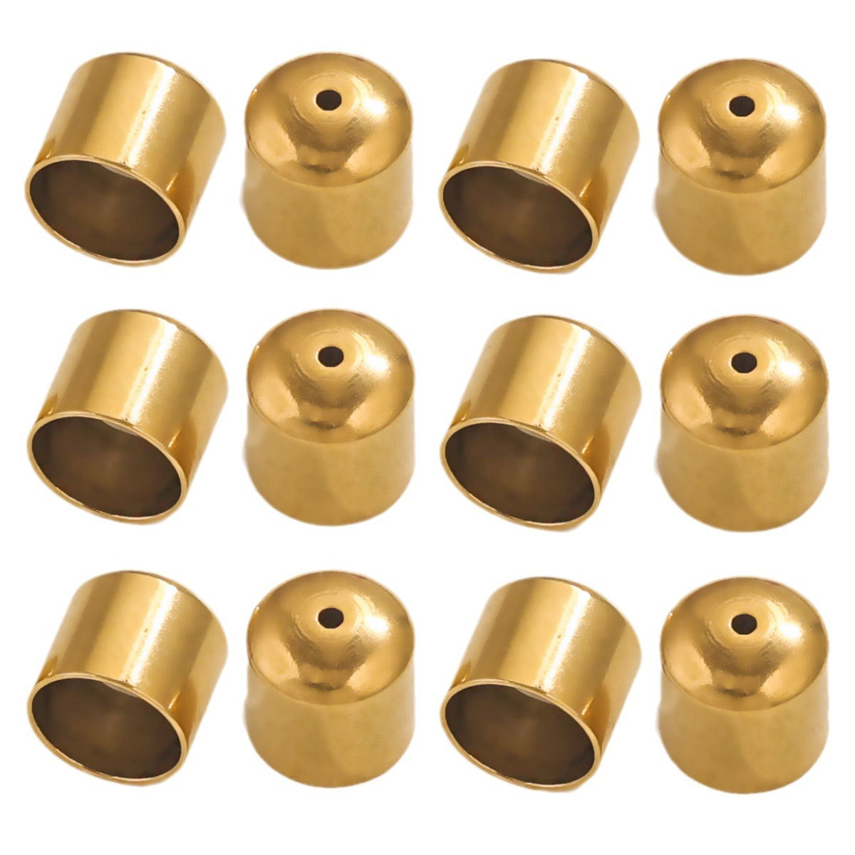 10PCS Stainless Steel End Caps, Round Cord Ends with Hole, Titanium Steel Jewelry Findings, Waterproof DIY Jewelry Making Supplies