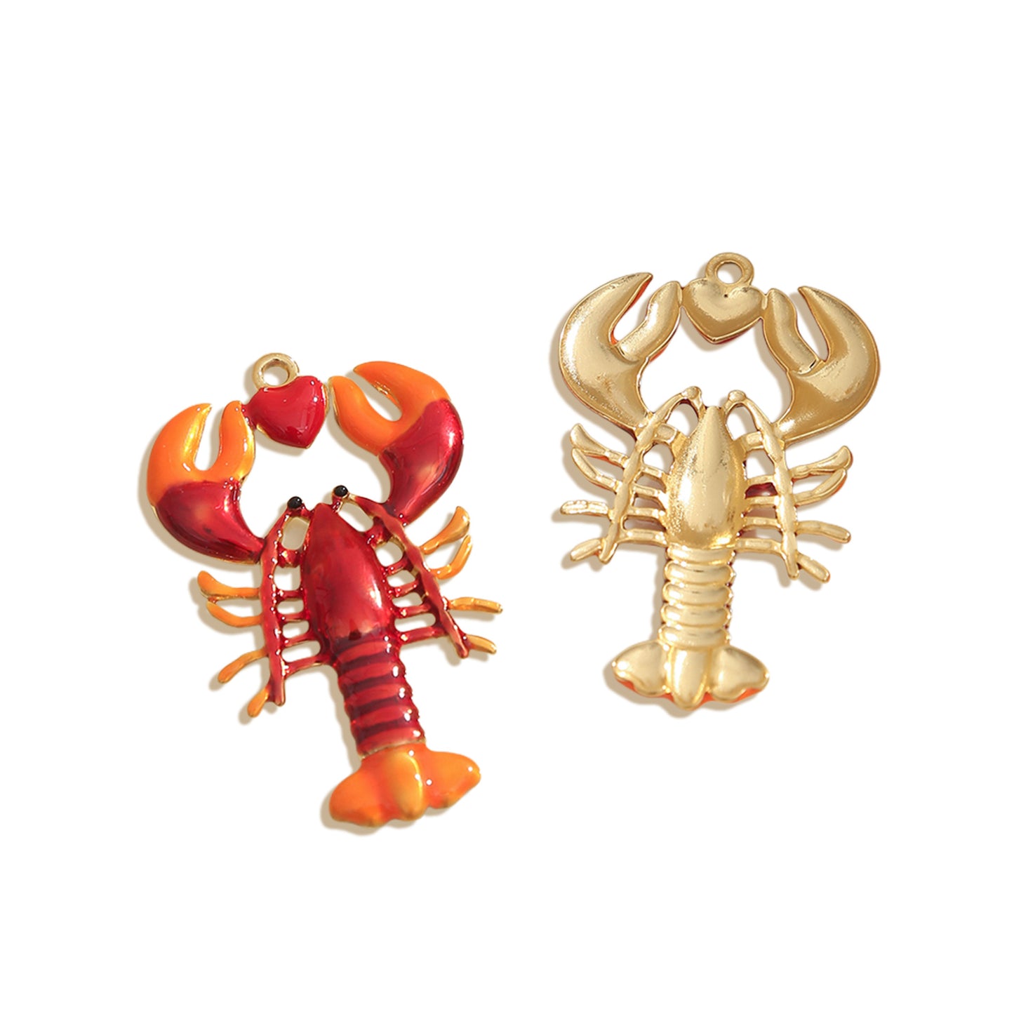 Stainless Steel Large Enameled Crayfish Pendants, Ocean-Style Animal Charms for DIY Bracelets & Necklaces, Jewelry Making Accessories