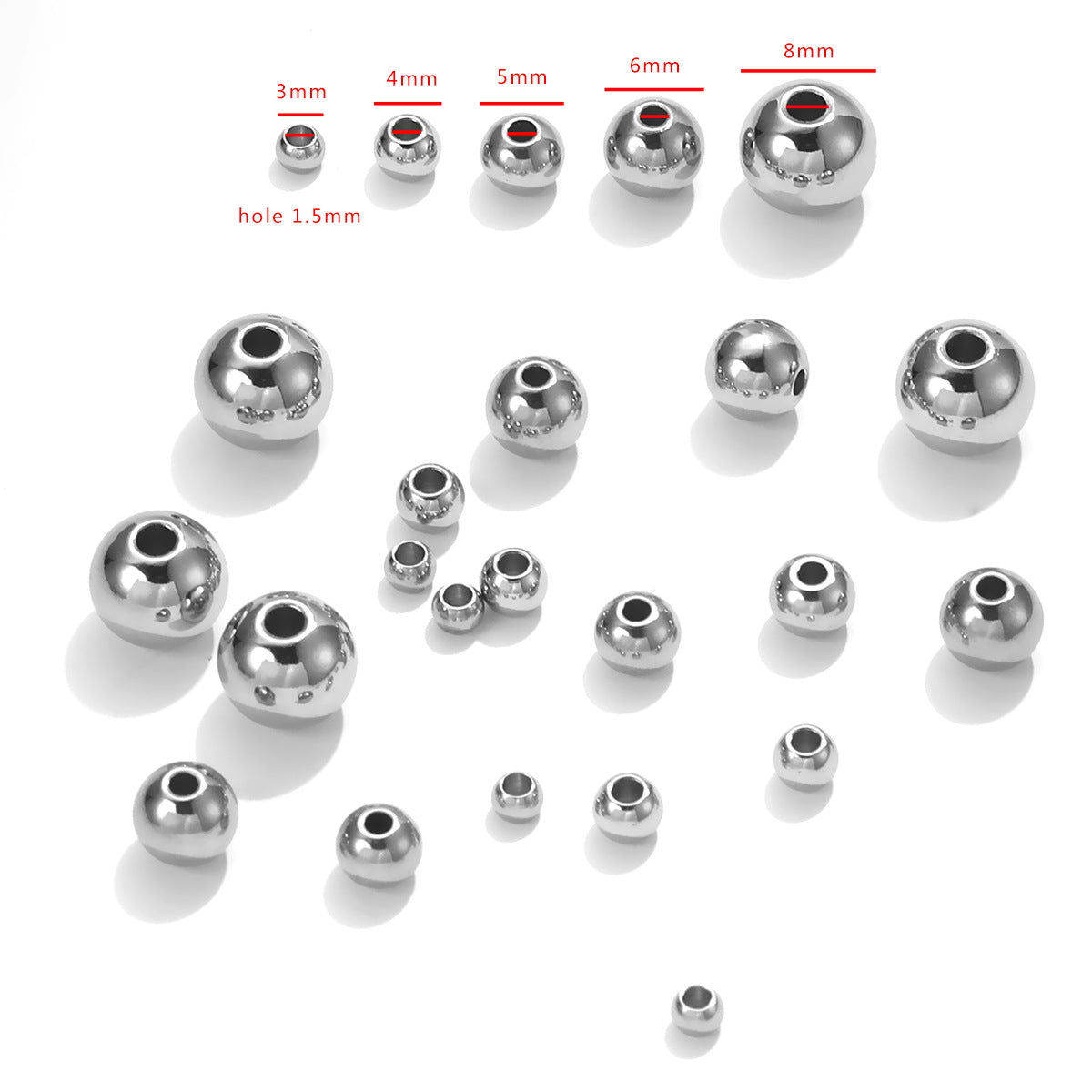 50PCS Stainless Steel Solid Drilled Beads | Titanium Steel Loose Beads for DIY Bracelets, Jewelry Making Supplies