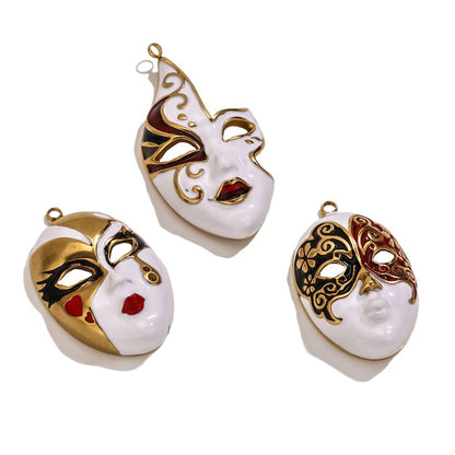 Stainless Steel Creative Chinese Peking Opera Mask Charms, Luxury High-End Enameled DIY Necklace Pendants, Traditional National Essence Jewelry