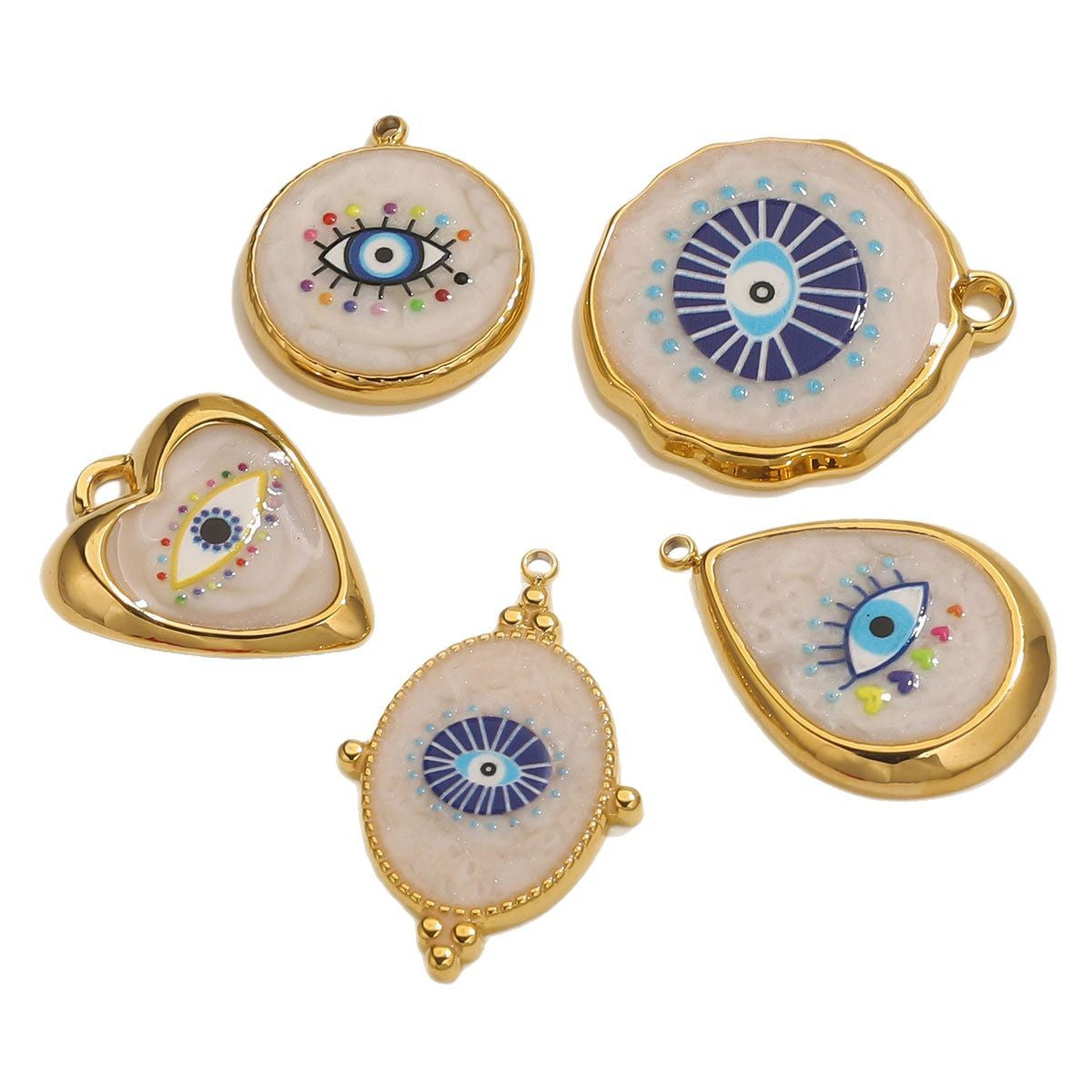 Stainless Steel Vintage Round Blue Evil Eye Pendants, Enameled DIY Charms for Bracelets/Necklaces/Keychains, Jewelry Making Accessories
