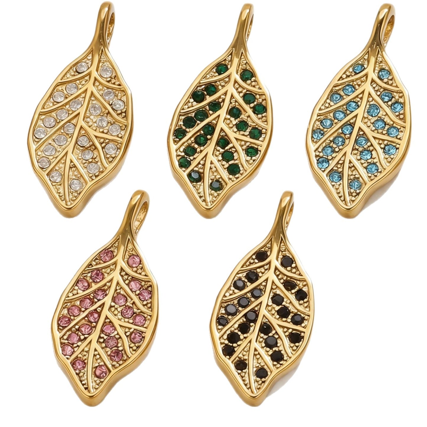 Rhinestone Leaf Pendant, Stainless Steel Micro-Pave Leaf Charm for DIY Jewelry, Bracelets & Necklaces