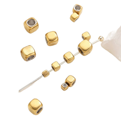 20PCS Stainless Steel Chamfered Through-Hole Square Beads | Durable Leather Cord End Beads for Jewelry Making